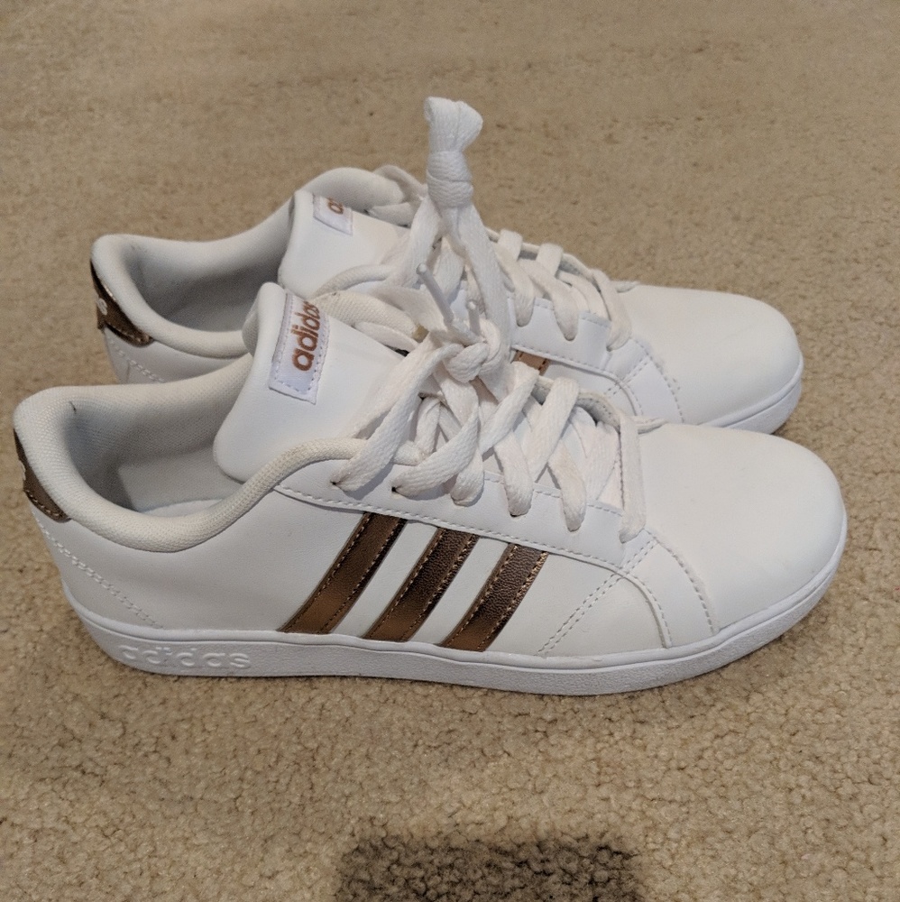Adidas white and gold sneakers